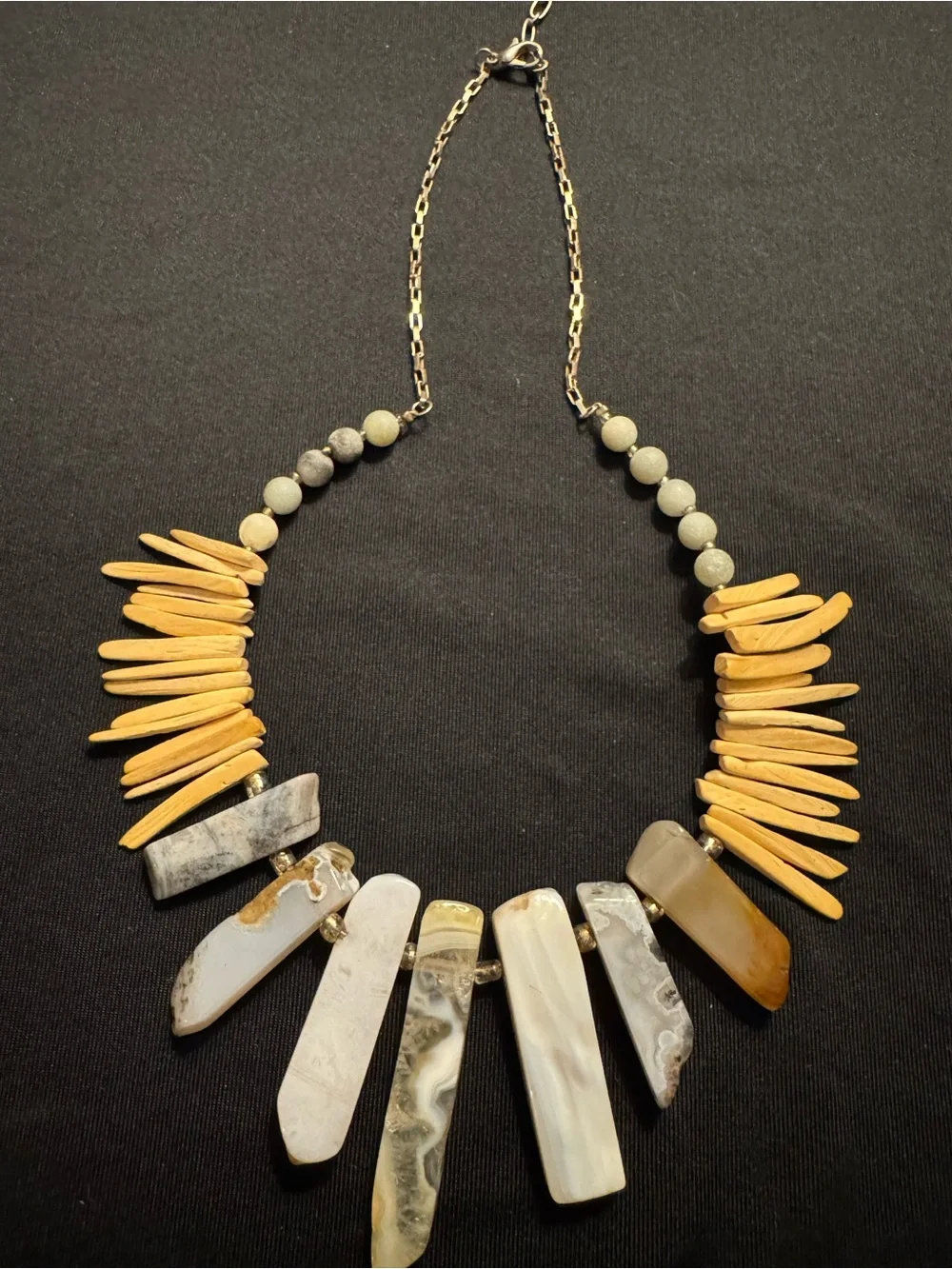 Quartz and Wood Organic Paperclip Necklace